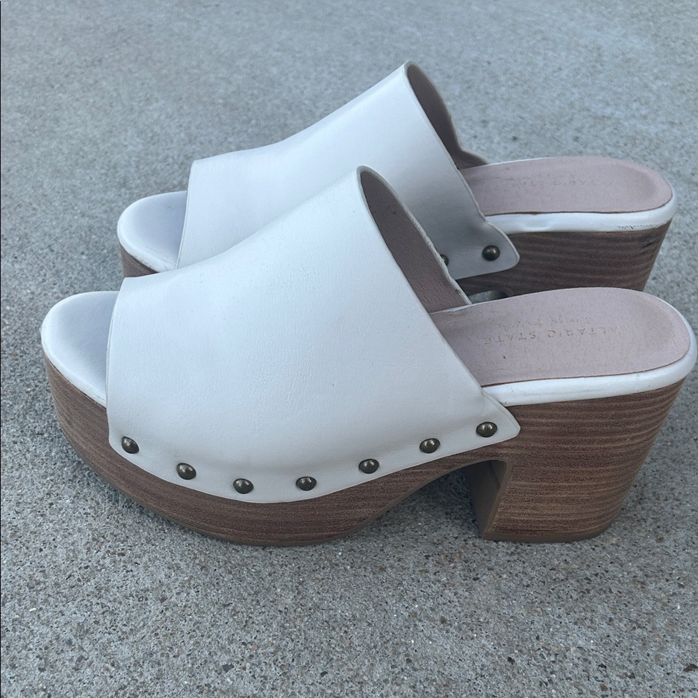 Altar'd State White Leather Mules with Wooden Heel